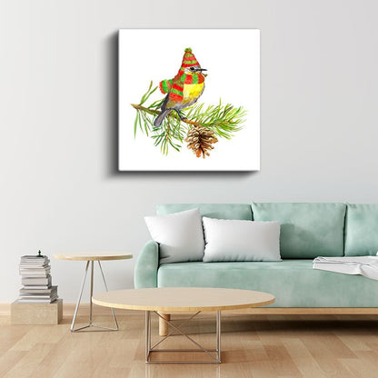 Atkılı Kuş - Kış Dalında Sevimli Ziyaretçi Kanvas Tablo