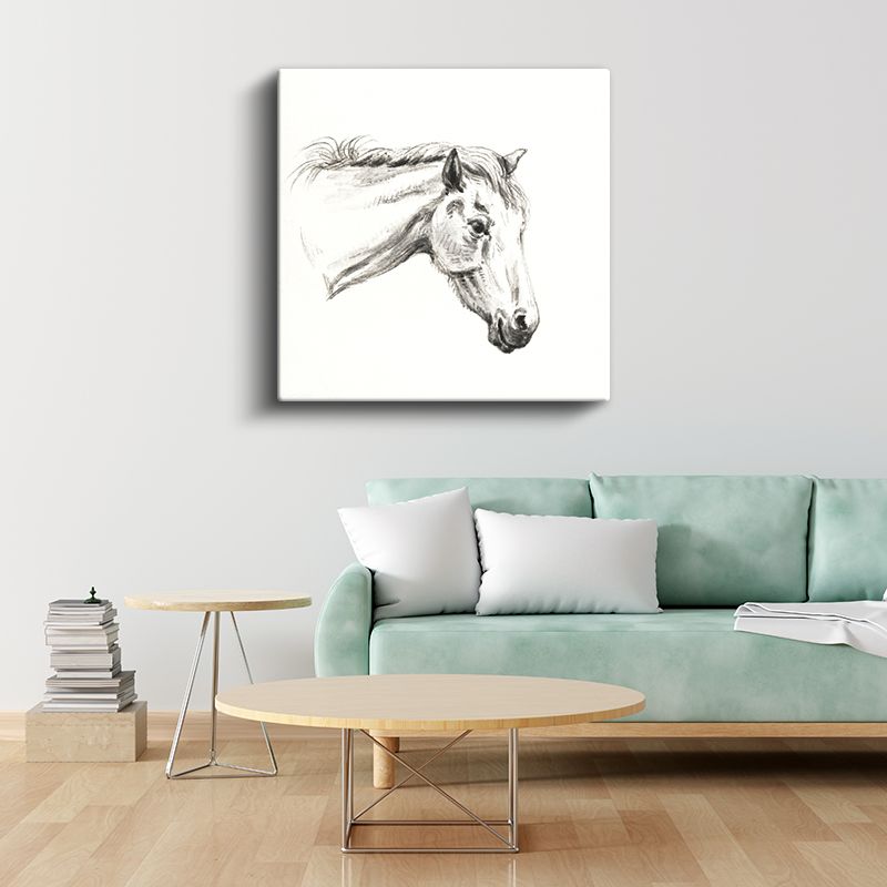 Karakalem At - Zarif Çizgilerle Betimlenen Asalet Kanvas Tablo