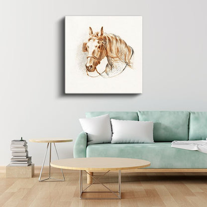 Kahverengi At Eskizi - Klasik Tarzda Çizilmiş Soylu Hayvan Kanvas Tablo