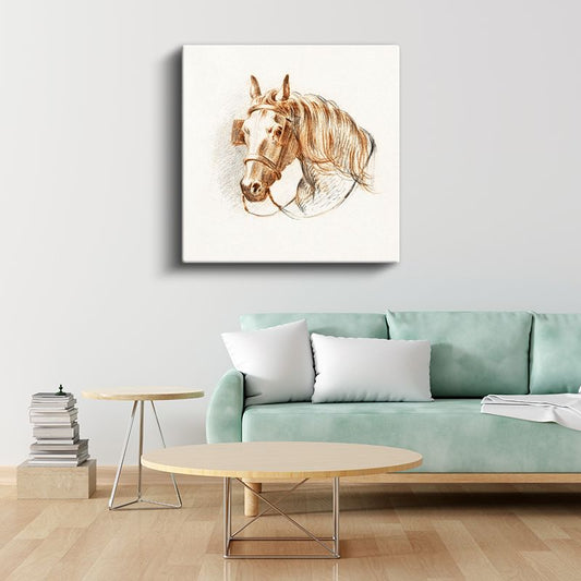 Kahverengi At Eskizi - Klasik Tarzda Çizilmiş Soylu Hayvan Kanvas Tablo
