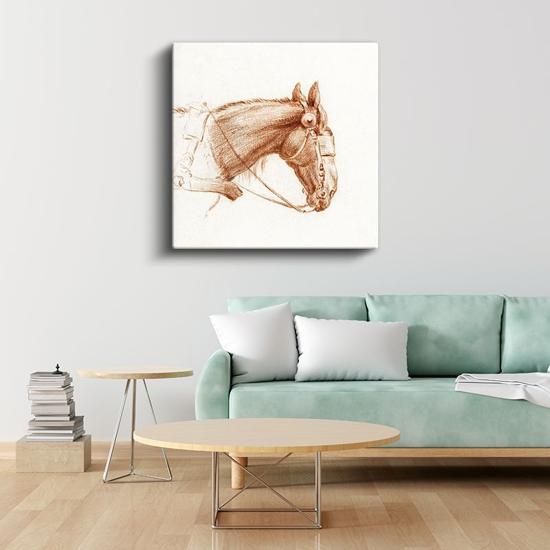 Koşum Takımlı At - Klasik Çizim Tarzında Asil Hayvan Kanvas Tablo