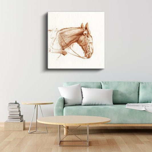 Koşum Takımlı At - Klasik Çizim Tarzında Asil Hayvan Kanvas Tablo