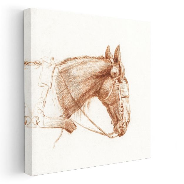 Koşum Takımlı At - Klasik Çizim Tarzında Asil Hayvan Kanvas Tablo