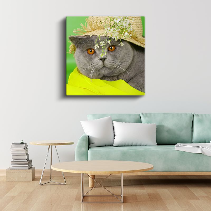 Şapkalı Kedi - Bahar Stilinde Sevimli Dost Kanvas Tablo