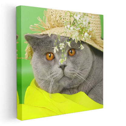 Şapkalı Kedi - Bahar Stilinde Sevimli Dost Kanvas Tablo