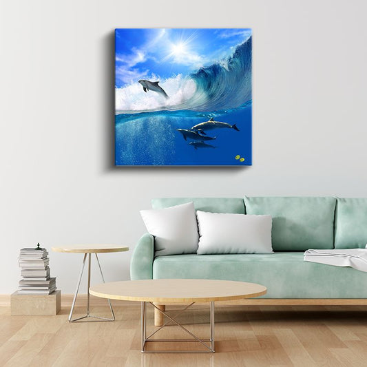 Dalga Sörfü Yunuslar - Okyanus Dansçılarının Özgürlüğü Kanvas Tablo