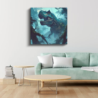Orman Dinozoru - Yeşil Dünyada Tarih Öncesi Avcı Kanvas Tablo