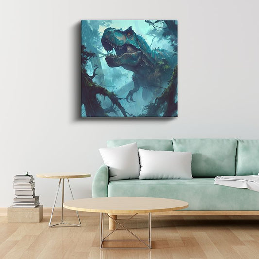 Orman Dinozoru - Yeşil Dünyada Tarih Öncesi Avcı Kanvas Tablo