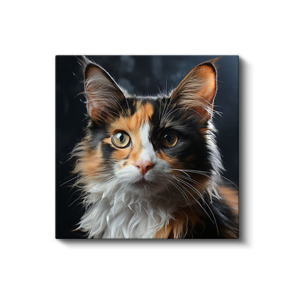 Üç Renkli Kedi Portresi - Derin Bakışların Gerçekçi Yansıması Kanvas Tablo