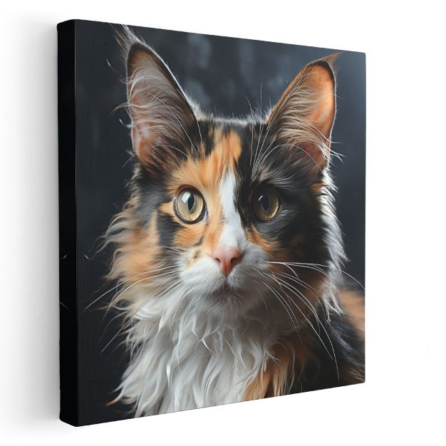 Üç Renkli Kedi Portresi - Derin Bakışların Gerçekçi Yansıması Kanvas Tablo