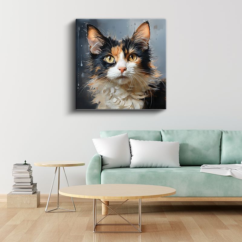 Sanatsal Kedi Çizimi - Üç Renkli Güzelliğin Zarif Portresi Kanvas Tablo