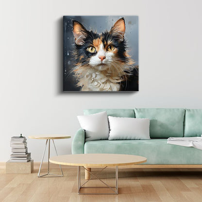 Sanatsal Kedi Çizimi - Üç Renkli Güzelliğin Zarif Portresi Kanvas Tablo