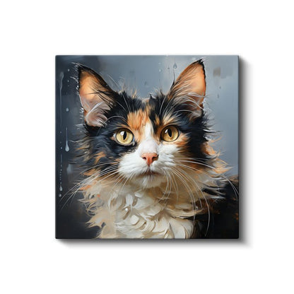 Sanatsal Kedi Çizimi - Üç Renkli Güzelliğin Zarif Portresi Kanvas Tablo