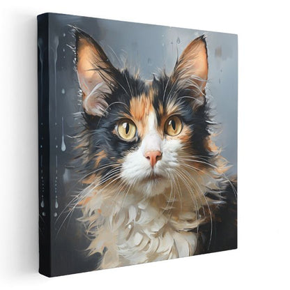 Sanatsal Kedi Çizimi - Üç Renkli Güzelliğin Zarif Portresi Kanvas Tablo