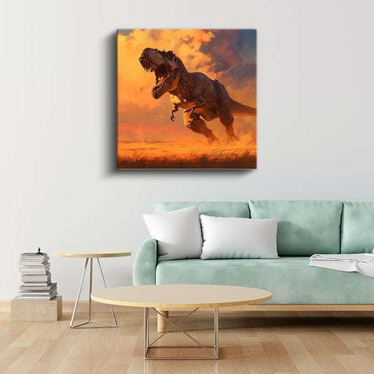 Koşan T-Rex - Gün Batımında Prehistorik Avcı Kanvas Tablo