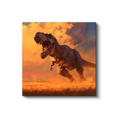Koşan T-Rex - Gün Batımında Prehistorik Avcı Kanvas Tablo