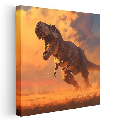 Koşan T-Rex - Gün Batımında Prehistorik Avcı Kanvas Tablo