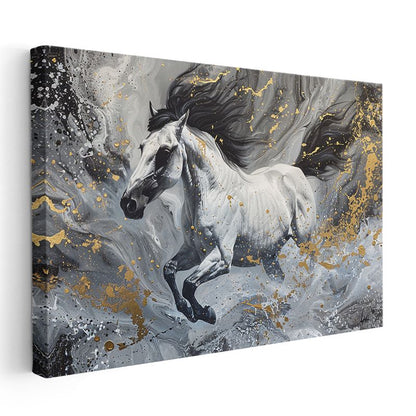 Beyaz At Silueti - Altın Sıçramalarla Süslenmiş Özgürlük Kanvas Tablo