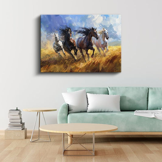 Çayırda Dörtnala - Özgür Ruhların Rüzgarla Yarışı Kanvas Tablo