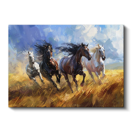 Çayırda Dörtnala - Özgür Ruhların Rüzgarla Yarışı Kanvas Tablo