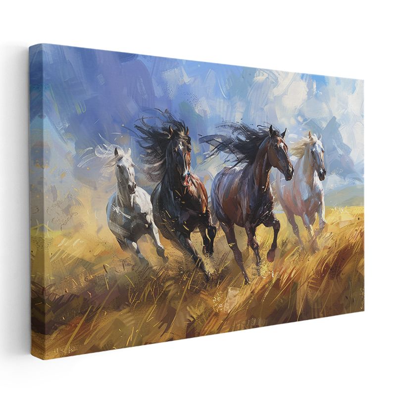 Çayırda Dörtnala - Özgür Ruhların Rüzgarla Yarışı Kanvas Tablo