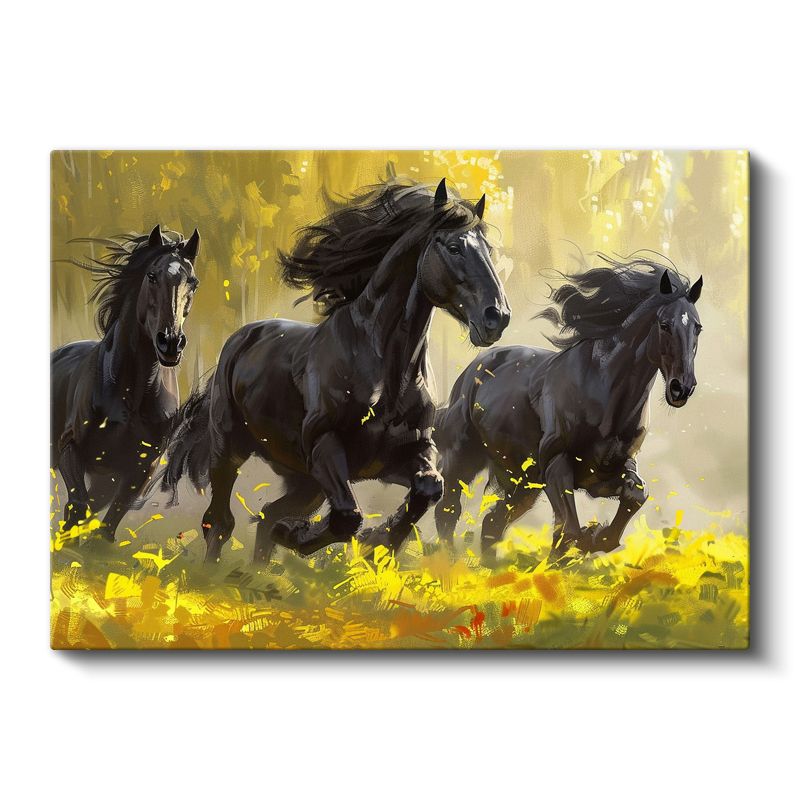Siyah Atlar Sürüsü - Altın Çayırda Vahşi Koşu Kanvas Tablo
