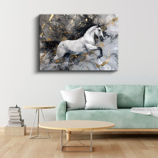 Beyaz Atın Dansı - Gümüş Dalgalar Arasında Zarafet Kanvas Tablo