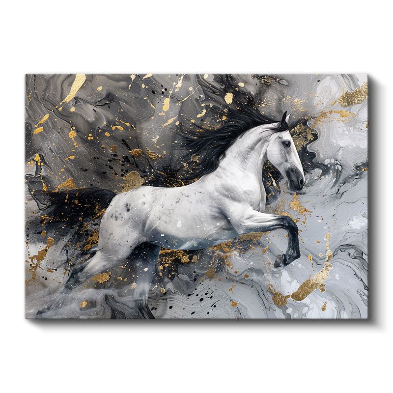 Beyaz Atın Dansı - Gümüş Dalgalar Arasında Zarafet Kanvas Tablo