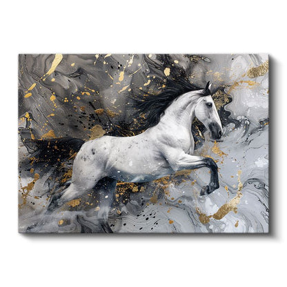 Beyaz Atın Dansı - Gümüş Dalgalar Arasında Zarafet Kanvas Tablo