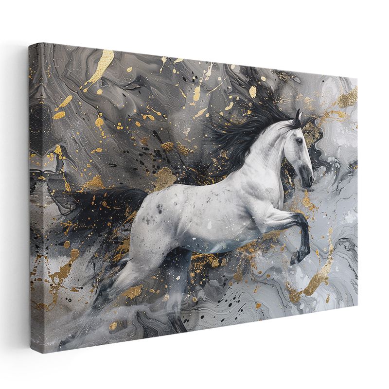 Beyaz Atın Dansı - Gümüş Dalgalar Arasında Zarafet Kanvas Tablo