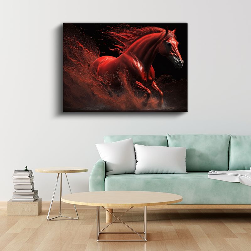 Ateş Rengi At - Kırmızı Sıçramalarla Tutkulu Koşu Kanvas Tablo
