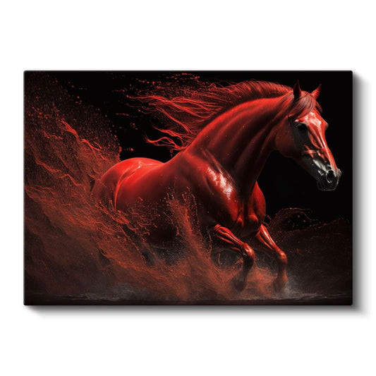 Ateş Rengi At - Kırmızı Sıçramalarla Tutkulu Koşu Kanvas Tablo