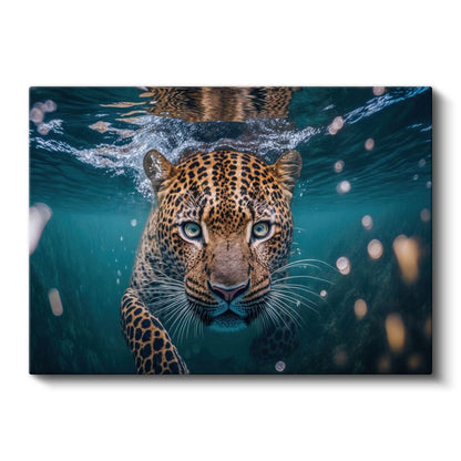 Su Altı Leoparı - Mavi Derinliklerde Benekli Avcı Kanvas Tablo