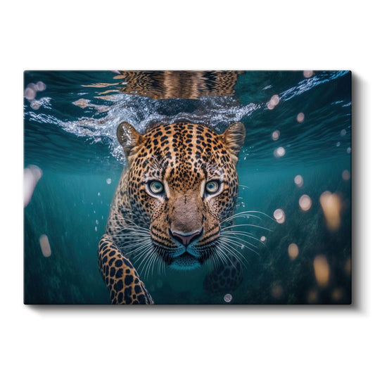 Su Altı Leoparı - Mavi Derinliklerde Benekli Avcı Kanvas Tablo