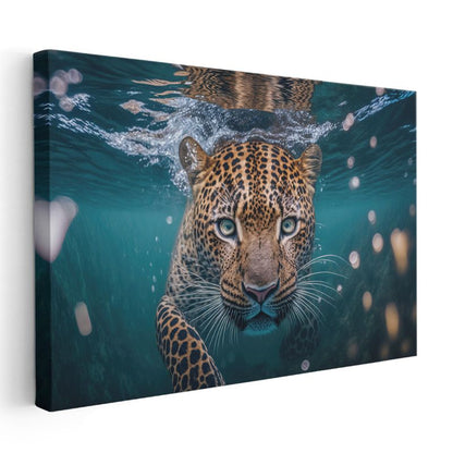 Su Altı Leoparı - Mavi Derinliklerde Benekli Avcı Kanvas Tablo