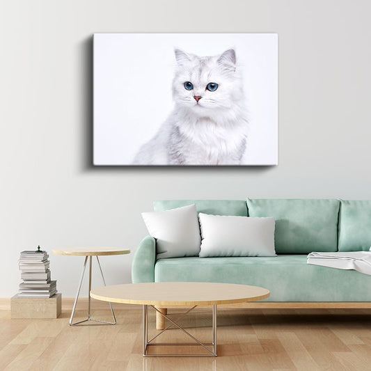Beyaz Kedi - Mavi Gözlerin Saf Güzelliği Kanvas Tablo