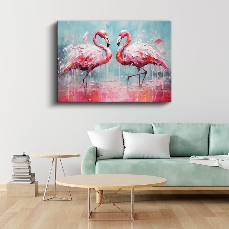 Flamingo İkilisi - Pembe Zarafetin Soyut Dansı Kanvas Tablo