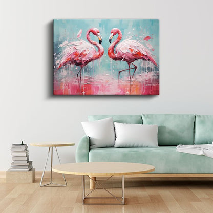 Flamingo İkilisi - Pembe Zarafetin Soyut Dansı Kanvas Tablo