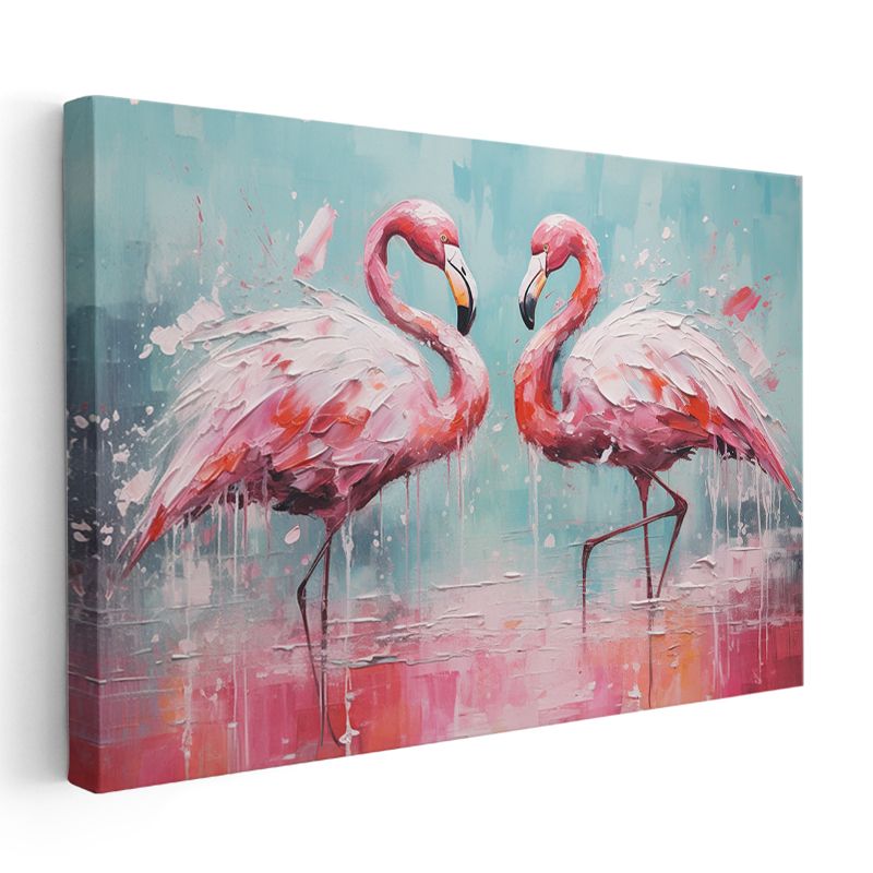 Flamingo İkilisi - Pembe Zarafetin Soyut Dansı Kanvas Tablo
