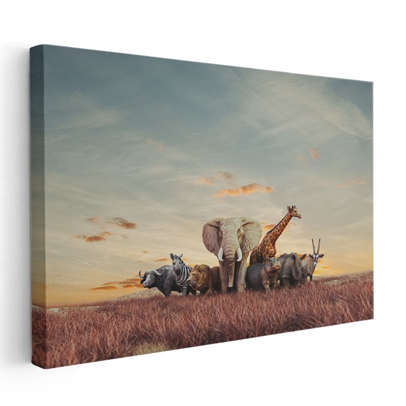 Afrika Safarisi - Savana Hayvanlarının Görkemli Buluşması Kanvas Tablo