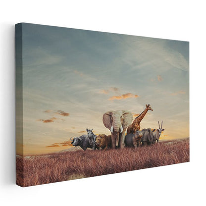 Afrika Safarisi - Savana Hayvanlarının Görkemli Buluşması Kanvas Tablo