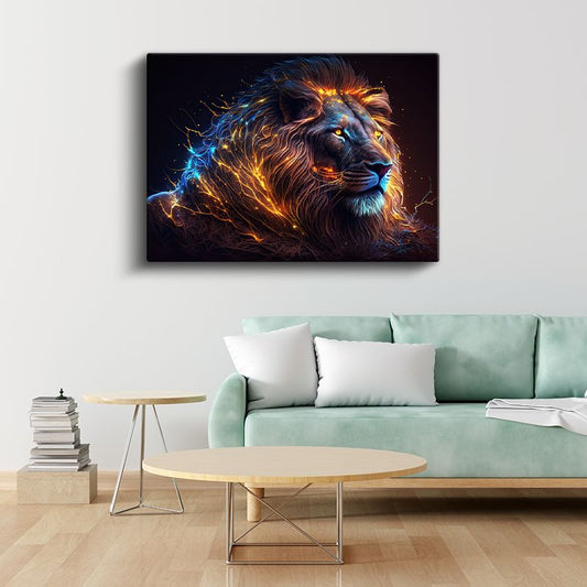 Mistik Aslan - Ateş ve Buz Efektli Yele Detaylı Kanvas Tablo