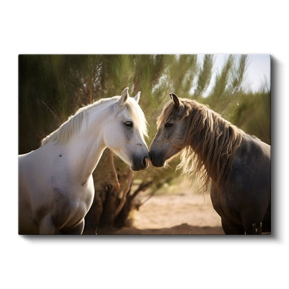 Sevgi Dolu Atlar - Burun Buruna Romantik Anı Yakalayan Kanvas Tablo