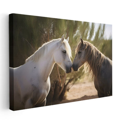 Sevgi Dolu Atlar - Burun Buruna Romantik Anı Yakalayan Kanvas Tablo