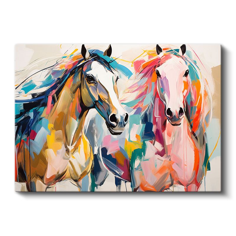 Renkli Atlar - Modern Sanat Esintili Canlı Fırça Darbeleri Kanvas Tablo