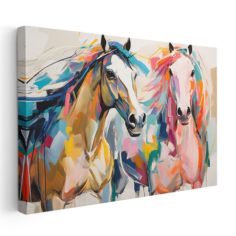 Renkli Atlar - Modern Sanat Esintili Canlı Fırça Darbeleri Kanvas Tablo