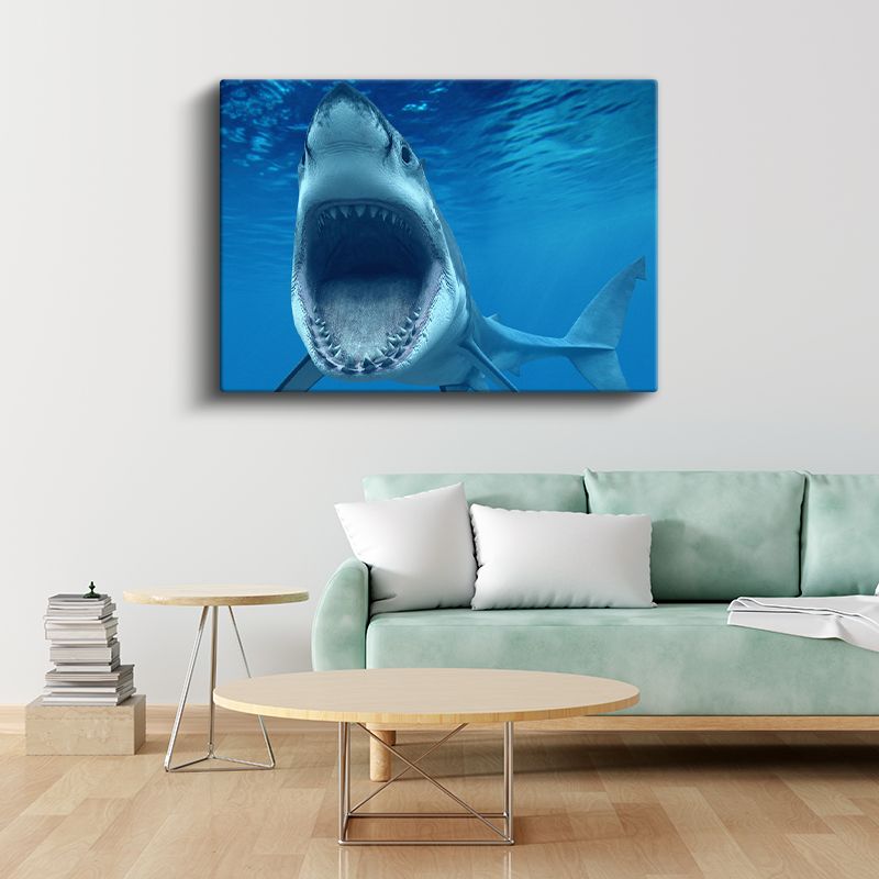 Avcı Köpekbalığı - Derin Maviliklerde Tehlikeli Yüzgeçli Kanvas Tablo