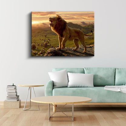 Savana Kralı - Gün Batımında Kükreyen Aslan Kanvas Tablo