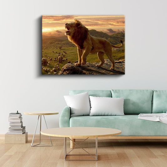 Savana Kralı - Gün Batımında Kükreyen Aslan Kanvas Tablo