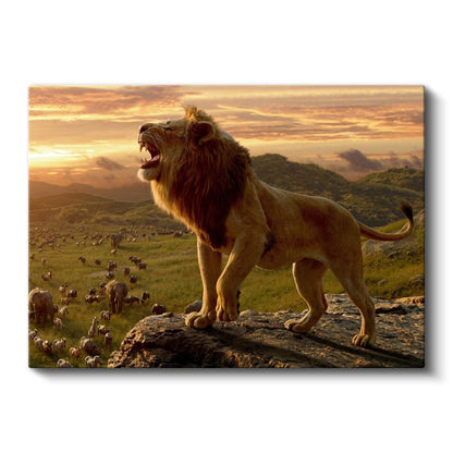 Savana Kralı - Gün Batımında Kükreyen Aslan Kanvas Tablo